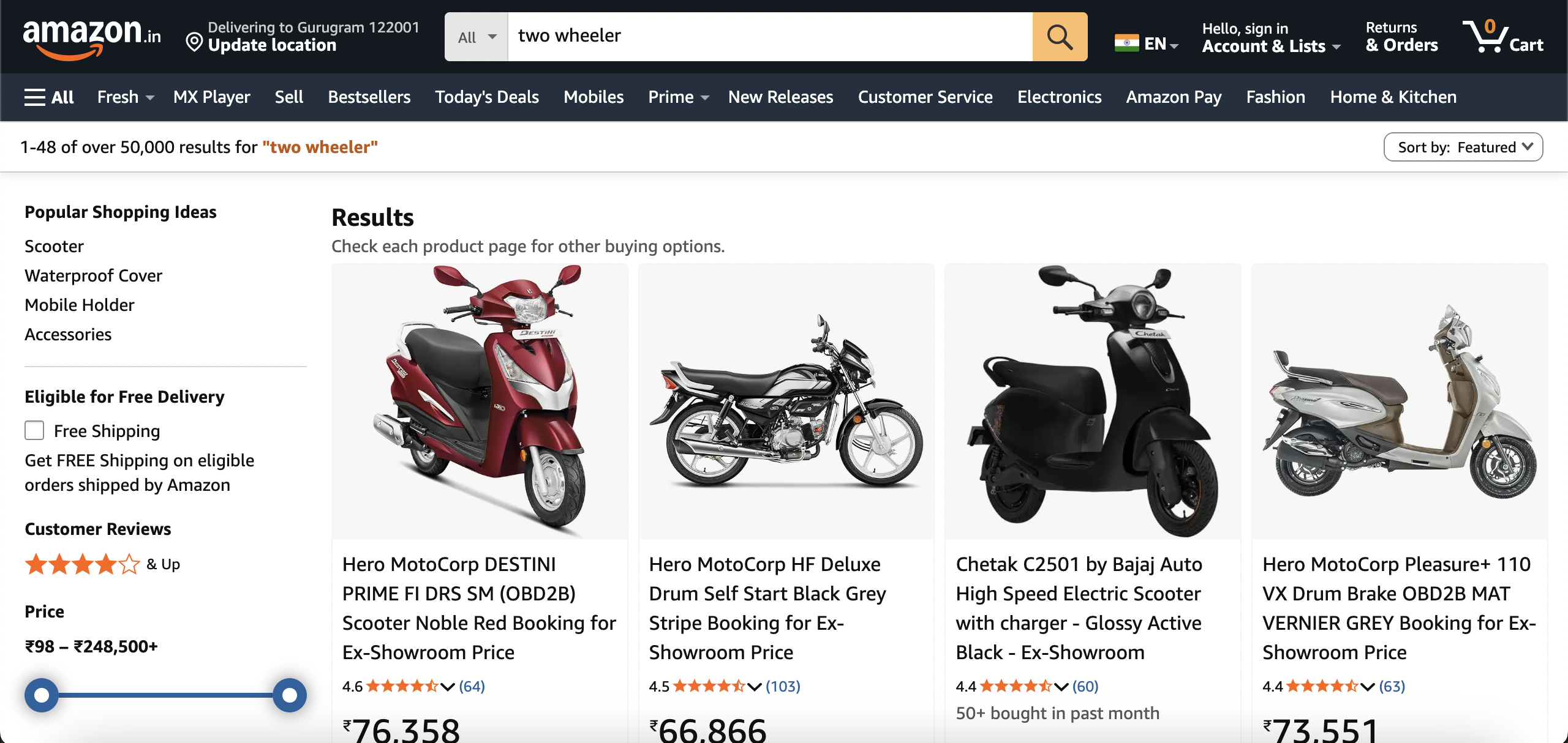 Amazon India Two-Wheeler Sales Double YoY as Tier 2 and Tier 3 Cities Drive Online Demand